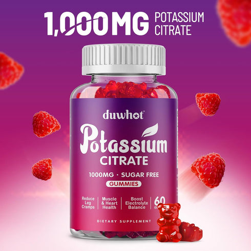 Potassium Citrate 1000mg Gummies, Potassium Supplement for Adults, Support for Leg Cramps & Muscle Health, 120 Chewables