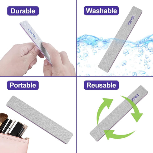 Nail Files (50 Pack) | 100/180 Grit Emery Boards for Natural and Acrylic Nails, Double Sided Reusable Manicure