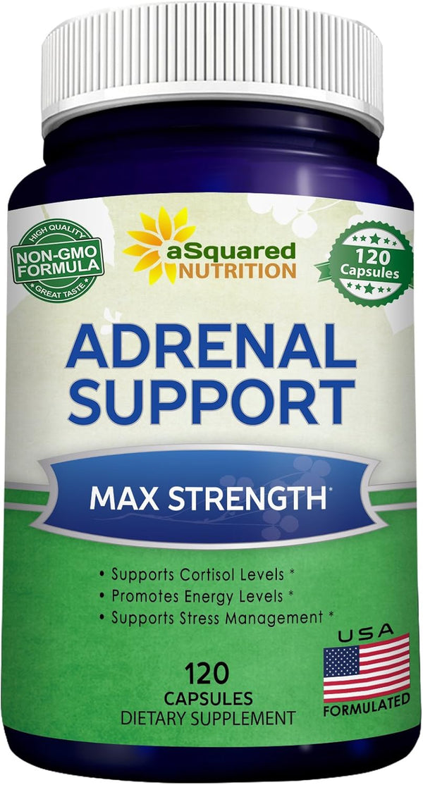 aSquared Nutrition Adrenal Support & Cortisol Manager Supplement (120 Capsules) for Fatigue & Stress Relief