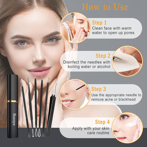 Pimple Popper Tool Kit - 6 Pcs Blackhead Remover Comedone Extractor Tool Kit with Metal Case for Quick Removal of