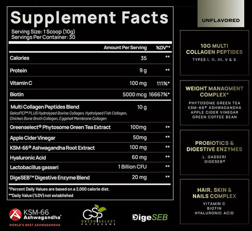 ELMNT Super Collagen Powder for Women, Weight Loss + Beauty with Probiotics, Hyaluronic Acid, ACV, Biotin, Unflavored