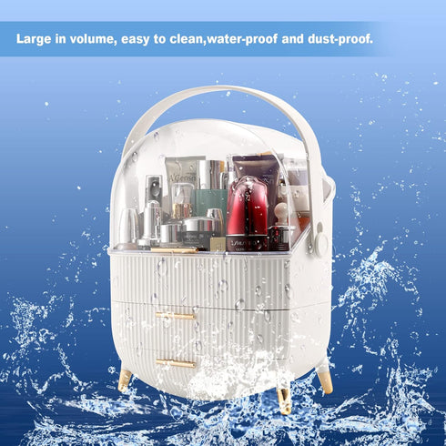 Makeup Organizer, Waterproof 2-Layer Cosmetics Display Case, Skincare Storage Box (White A)