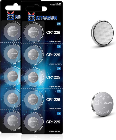 KITOSUN CR1225 3V Lithium Coin Battery, 10 Pcs CR 1225 Replacement for Vicks Digital Thermometer, Car Key Fobs