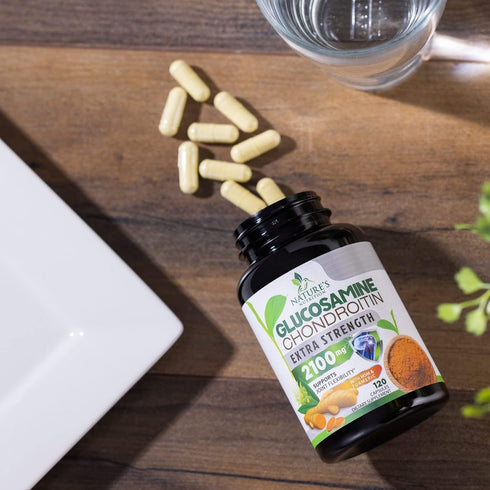 Triple Strength Glucosamine Capsules - Joint Support Supplement with Turmeric & Boswellia, Quercetin Bromelain - 120
