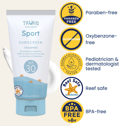 TruKid Sport Sunscreen SPF 30, Kids & Baby Sunscreen, Water Resistant, 3.4oz