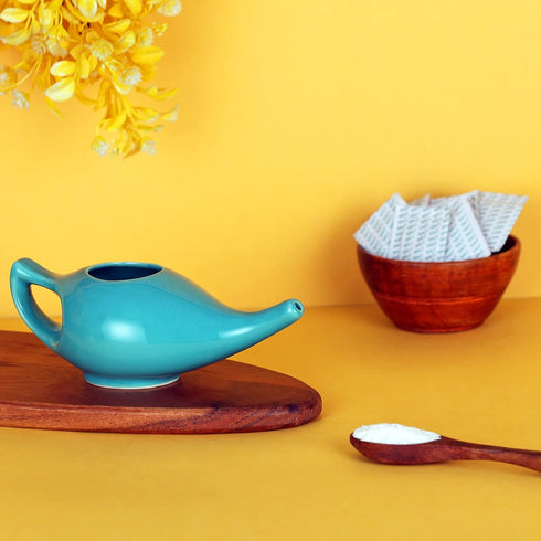 HealthGoodsIn Ceramic Neti Pot for Sinus, Premium Grade, Dishwasher Safe, Turquoise Color