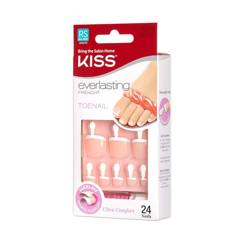 KISS Everlasting Press On Toenails, 'Limitless', French, Short Size, Squoval Shape, 24 Nails, Glue Included