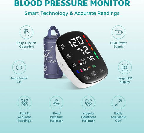 Upper Arm Blood Pressure Monitor with Wide Range Cuff that fits Standard to Large Adult Arms, Large LED Display