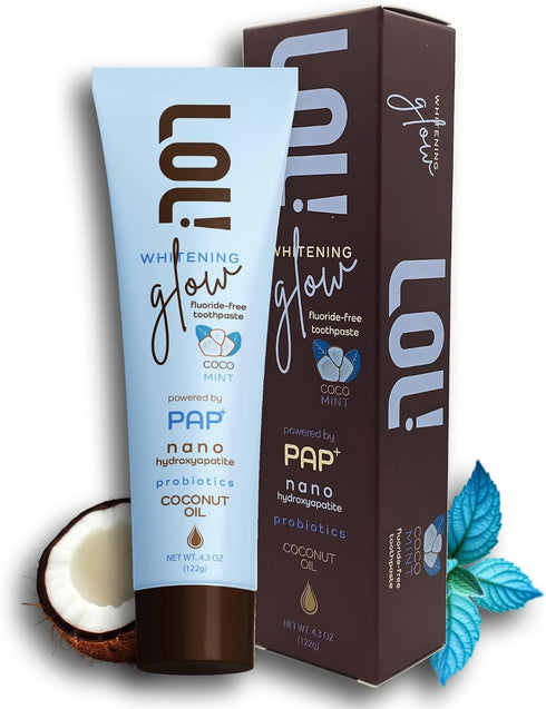 LOL Whitening Glow Coco-Mint Toothpaste Whitening with Pap +, Nano Hydroxyapatite Toothpaste