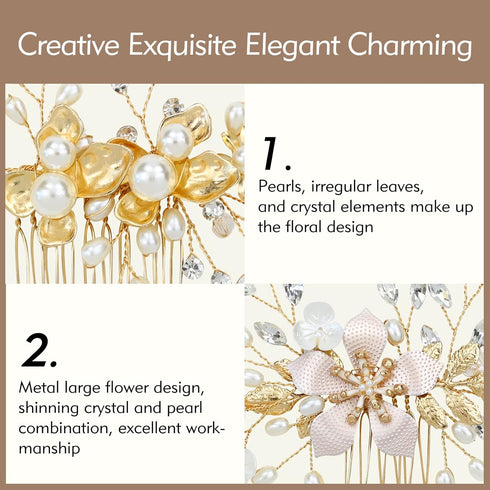 inSowni 36 Pack Gold Flower Leaf Bridal Wedding Hair Accessories, U-shaped Pearl Hair Pins, Rhinestone Clips