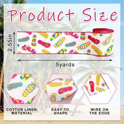 2pcs Summer Fabric Ribbons Summer Slippers Ribbons Summer Rose Red White Dots Spots Decor Ribbon for Summer Party Gift Wrapping Outdoor Hanging Party Decoration Supplies (2.5 Inch * 5 Yards * 2 Rolls) by On-Airstore