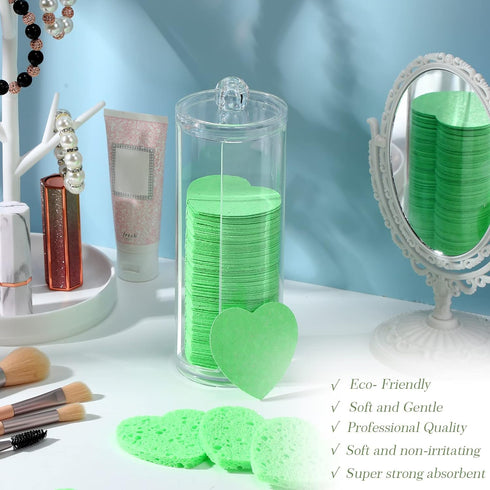 Sieral 120 Pcs Compressed Facial Sponges with Container, Disposable Sponge Pads for Cleansing, Makeup Removal, Green,