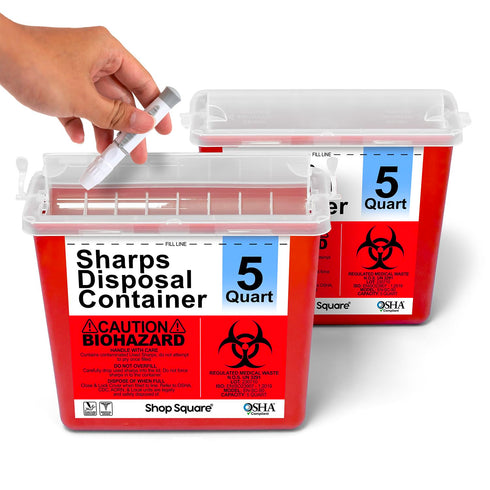 Sharps Container for Home Use, 5 Quart (2 Pack) Large Needle Disposal Containers with Touch Free Lid