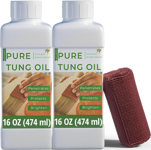 Godora 2pcs 16OZ Waterproof Tung Oil for Wood Finishing with Towel, 100% Natural for Indoor and Outdoor Use