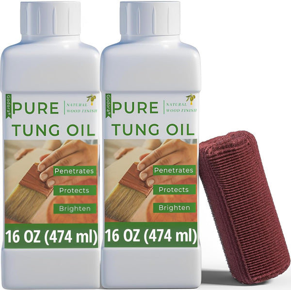 Godora 2pcs 16OZ Waterproof Tung Oil for Wood Finishing with Towel, 100% Natural for Indoor and Outdoor Use
