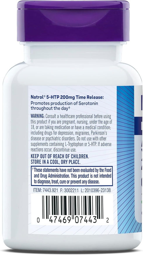 Natrol 5-HTP 200mg Dietary Supplement, 60 Time Release Tablets, 60 Day Supply