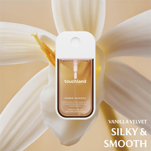 Set Touchland Sweet Rush Hydrating Vanilla Velvet Body & Hair Fragrance Mist and Wild Watermelon Hand Sanitizer Spray