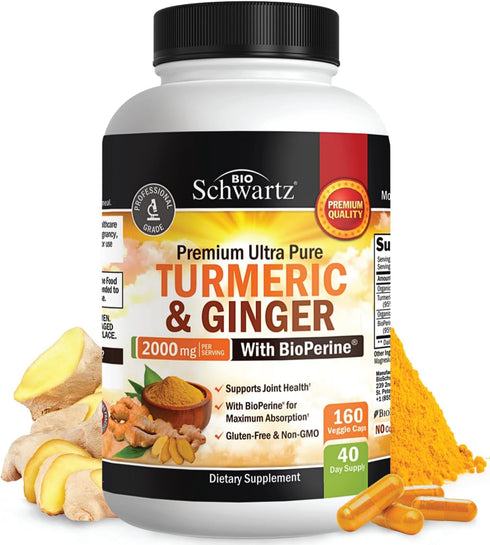 Turmeric Curcumin and Ginger 2000mg - 160 Capsules for Joint & Immune Support, Gluten-Free, Non-GMO