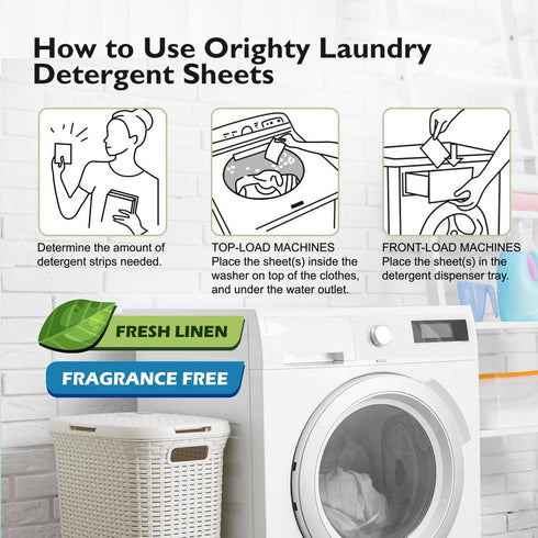 Orighty Laundry Detergent Sheets, 60 Count, Fresh Linen Scent, Eco-Friendly, 120 Loads