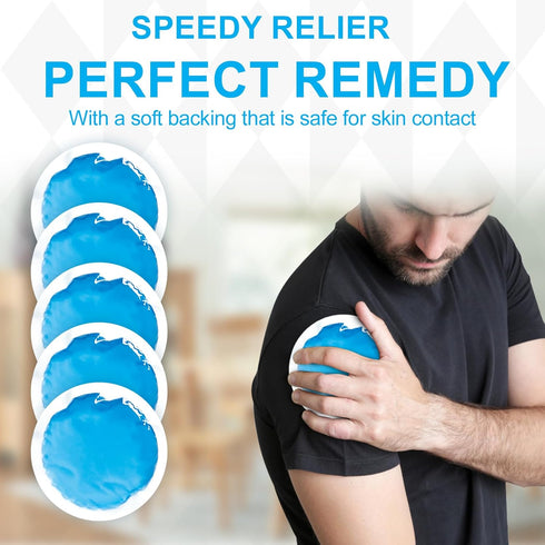WORLD-BIO Small Round Ice Packs (5 Pack) Reusable Soft Gel Cold Pack with Cloth Sleeve - Fast Pain Relief & Swelling