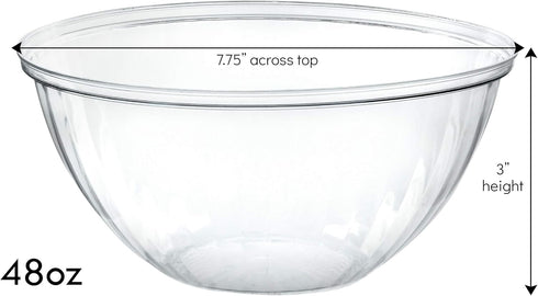 PLASTICPRO Disposable Round Crystal Clear Serving Bowls, 48 OUNCE for Party Snack or Salad
