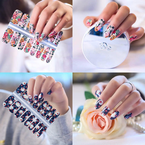 SILPECWEE Flower Nail Polish Strips | 5 Sheets Self Adhesive Nail Stickers with Nail File