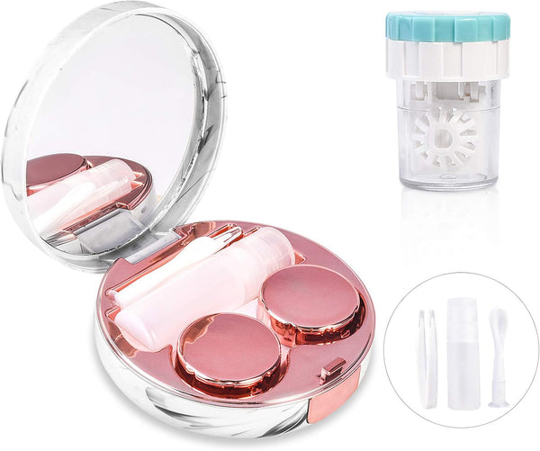 Contact Lens Travel Kit with Cleaner Washer, Portable Contact Box with Mirror and Tweezers for Daily Outdoor Use