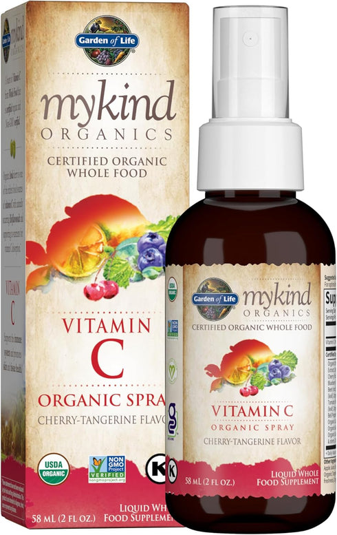 Garden of Life Organics Vitamin C Spray for Kids & Adults, Cherry Tangerine, 2 fl oz Liquid Drops
