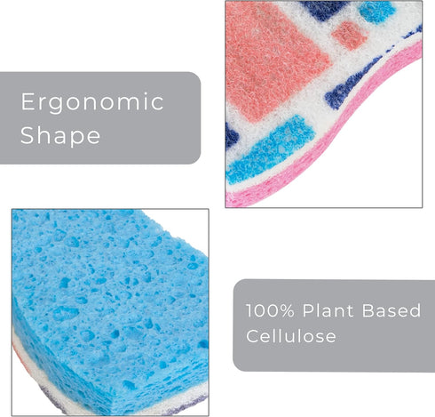 Smart Design Non-Scratch Cellulose Smart Scrub Sponge Set of 9, Ultra Absorbent, Ergonomic Shape, Cool Pattern
