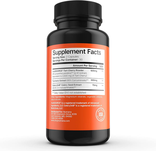 3 in 1 Uric Acid Flush Cleanse – Tart Cherry Extract with Turmeric & Celery Seed Supplement, 60 Veggie Capsules