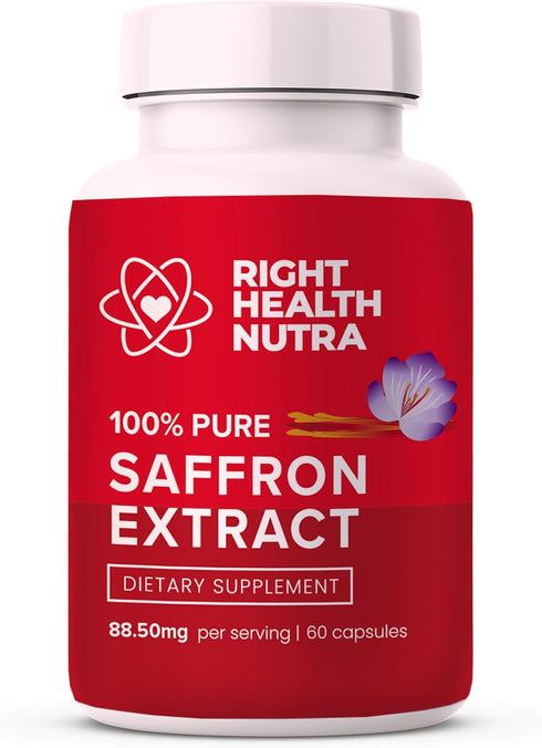 Saffron Extract 88.50mg - 60 Capsules - 100% Pure Saffron Supplements - Improves Mood & Eyesight
