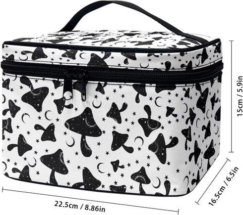 Gothic Mushroom Makeup Bag - Large Opening Design Cosmetic Organizer for Travel with Brush Compartments