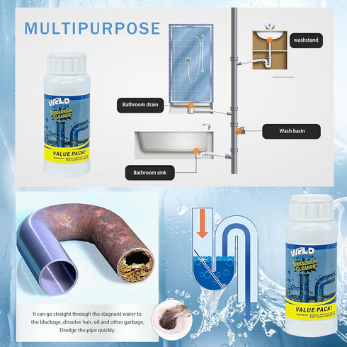 Wild Tornado Powerful Pipe Dredge, Fast Foaming Drain Cleaner Powder for Kitchen and Pipes Cleaning Tool.