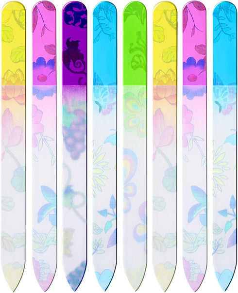 Mudder 8 Pack Glass Nail Files with Colorful Pattern Printed Cases, Crystal Fingernail Buffers for Professional