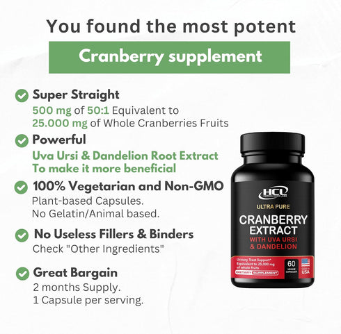 Cranberry Extract Pills - Super Strength 50:1 Whole Fruit Concentrate for Natural UTI Support, Kidney Cleanse