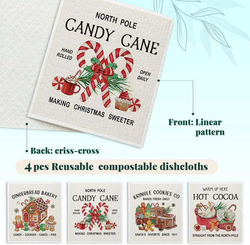 LARTSFRO 4 Pack Christmas Gingerbread Gifts Swedish Dishcloths for Kitchen, Vintage Swedish Dish Cloths for Gingerbread