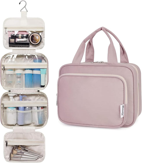 Narwey Hanging Toiletry Bag for Women Travel Makeup Bag Organizer Toiletries Bag for Travel Size Essentials Accessories Cosmetics (Dusty Rose (Medium))