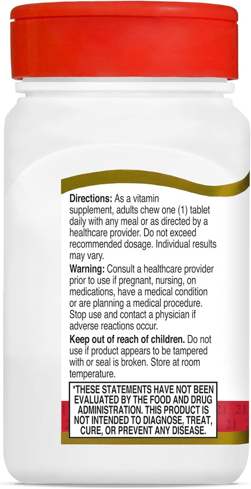 21st Century D3 400 IU Orange Chewable Tablets, 110 Count, Gluten Free (Pack of 3)