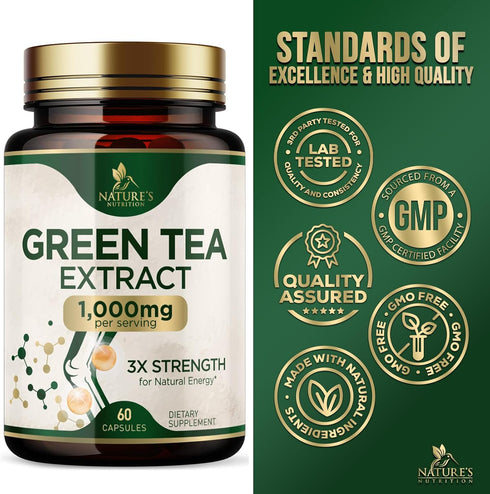 Green Tea Extract Weight Loss Pills 1000mg | 60 Capsules | 98% Standardized EGCG, Vegan Herbal Supplement
