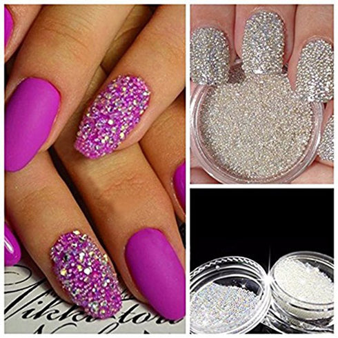 Nails Art Mini Rhinestones Beads AB Micro Ball Gems 3D Manicure Tips in Two Bottles with Tray