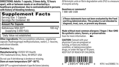 Klaire Labs Nattokinase NSK-SD - Dairy & Gluten-Free Proteolytic Enzyme for Cardiovascular Support (60 Capsules)