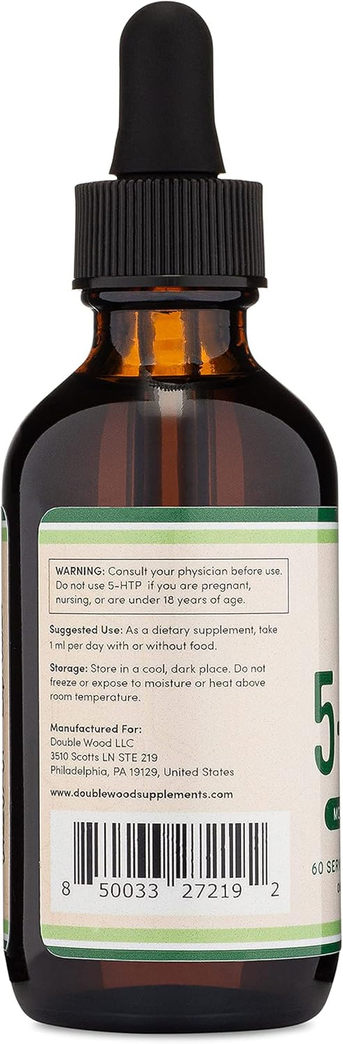 Double Wood 5HTP Liquid Drops (60 Servings of 50mg 99%+ 5-HTP) - Serotonin Supplement for Mood, Sleep, Relaxation