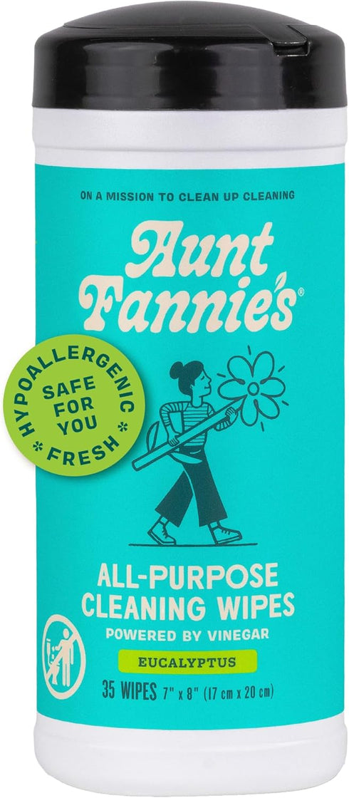 Aunt Fannie's Natural Cleaning Vinegar Wipes, Eucalyptus Scent, Multipurpose Surface Cleaner, 35 Count