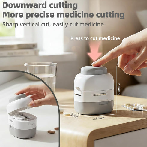 WMuxvia 1/2 1/4 Pill Cutter Splitter with Storage Box, Adjustable Vertical Press Pill Splitter for Small/Tiny Pills