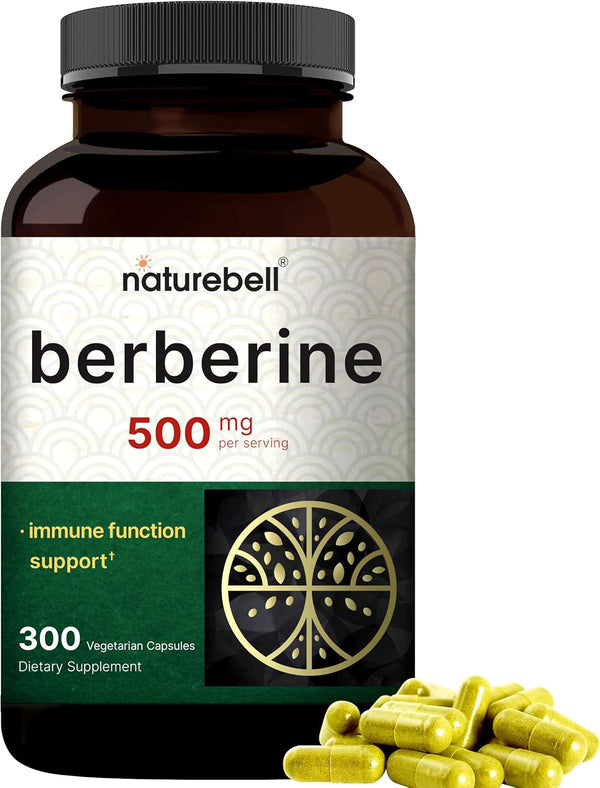NatureBell 500mg Berberine Supplement | 300 Veggie Capsules, 97% Pure Berberine HCL – Vegan, Non-GMO, Plant Based