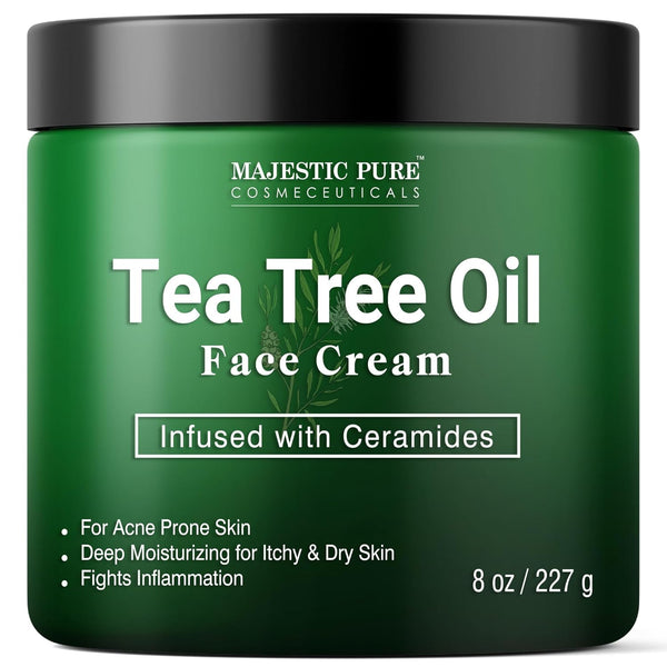 MAJESTIC PURE Tea Tree Oil Face Cream 8 Oz - Moisturizer for Dry Skin, Acne, and Scars