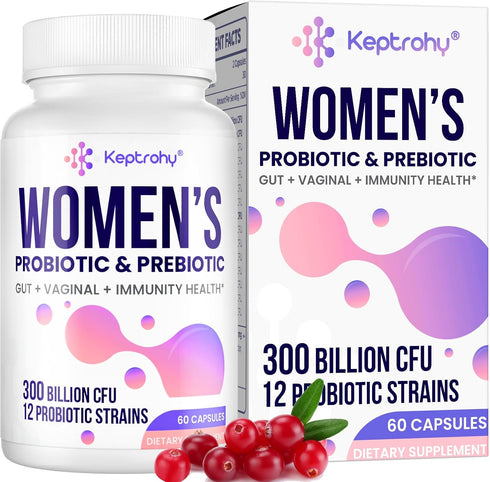 Vaginal Probiotics for Women - 300 Billion CFUs, 12 Strains with Prebiotic, Organic Cranberry Extract, 60 Capsules