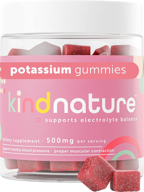Kind Nature High Potassium Supplement 500mg, Chewable Gummies for Adults & Kids, Vegan, 60 Gummies