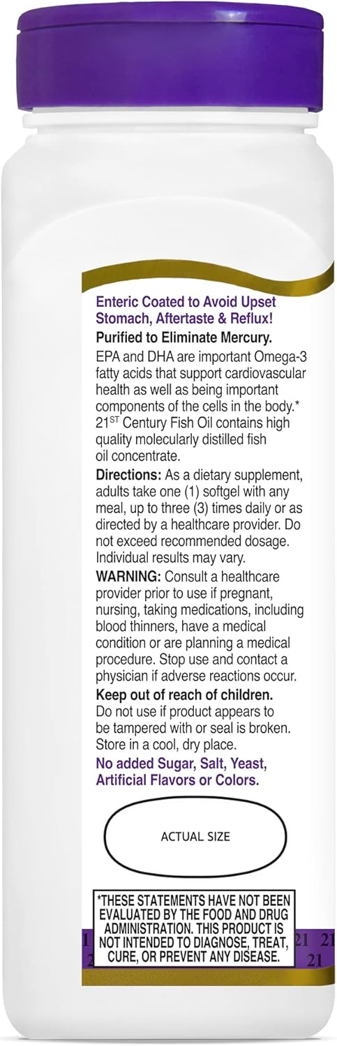 21st Century Fish Oil, 1200 mg, Enteric Coated Softgels, 90 Count