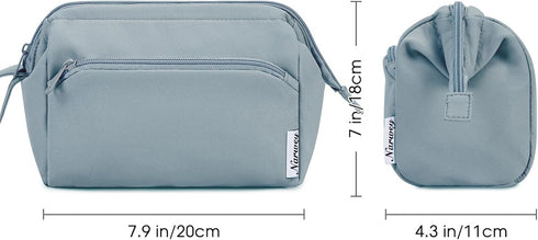 Narwey Large Women Makeup Bag, Wide-open Travel Cosmetic Organizer, Toiletry Bag for Cosmetics, Greyish Blue